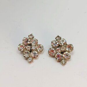 2/$30 Vintage Rhinestone Silver Tone Earrings Clip On Good Condition